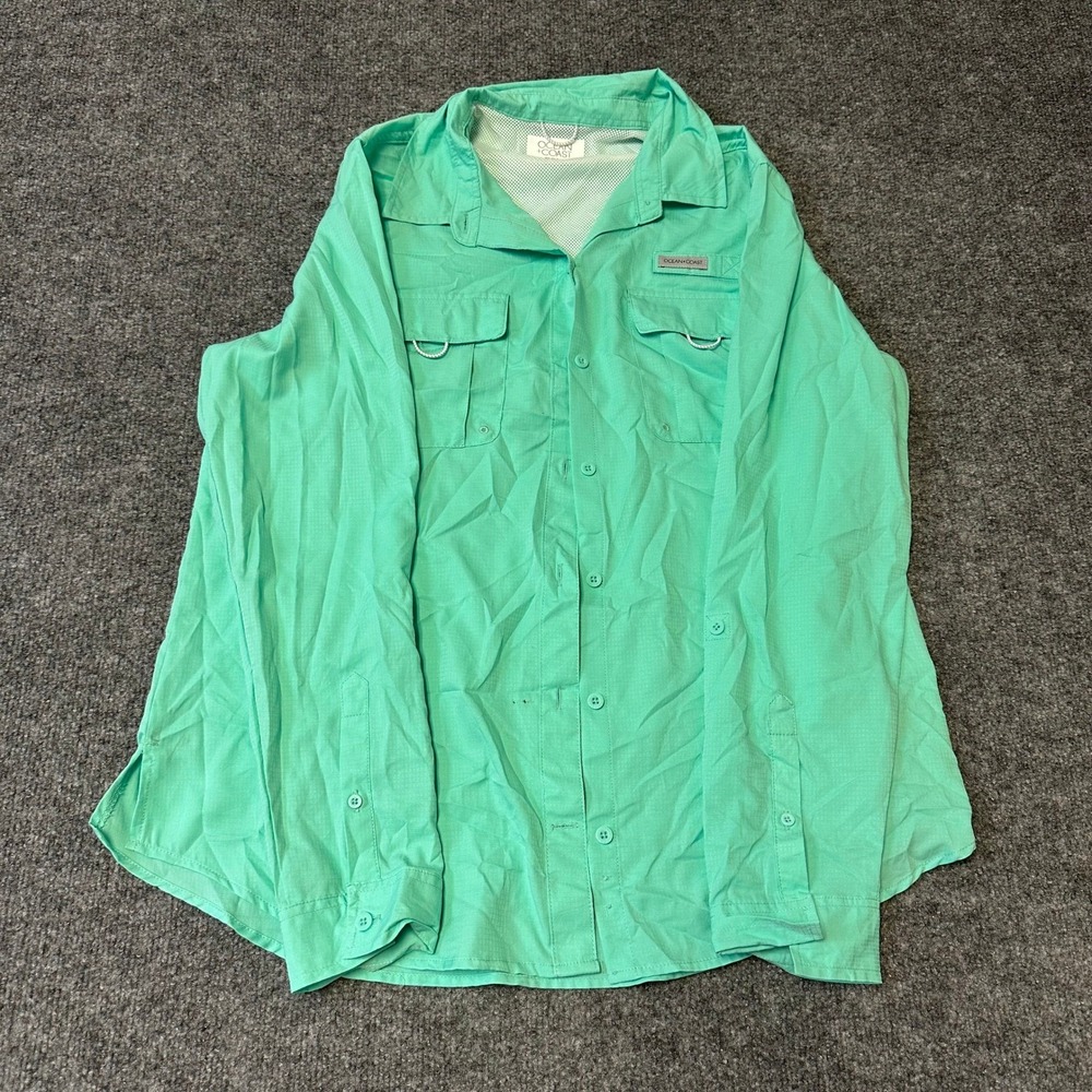Ocean Coast Fishing Shirt Womens Size L Mint Green Vented Long Sleeve Outdoor